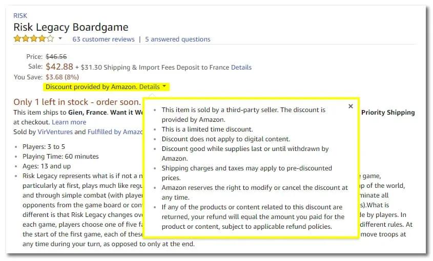 Amazon's disclaimer that it will discount products.
