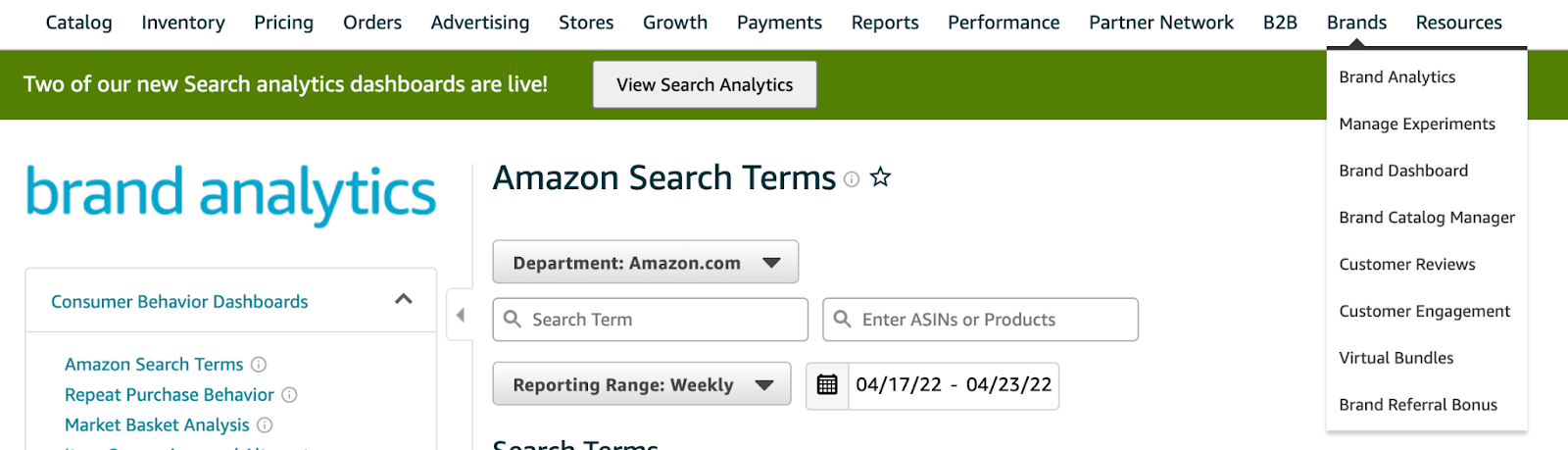 Brand Analytics - Search terms dashboard