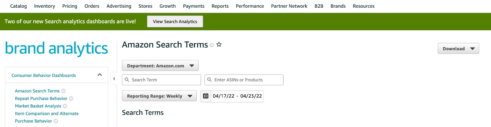 Search Analytics page